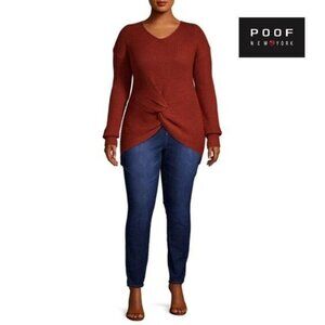 POOF Women's V-Neck Criss Cross Twisted Pullover Knitted Knot Front sweater‎